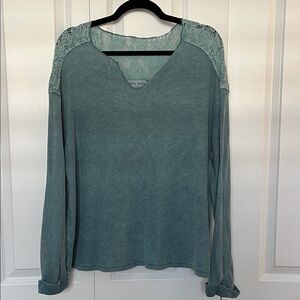 Knox Rose Teal Long Sleeve Top with Lace Accents